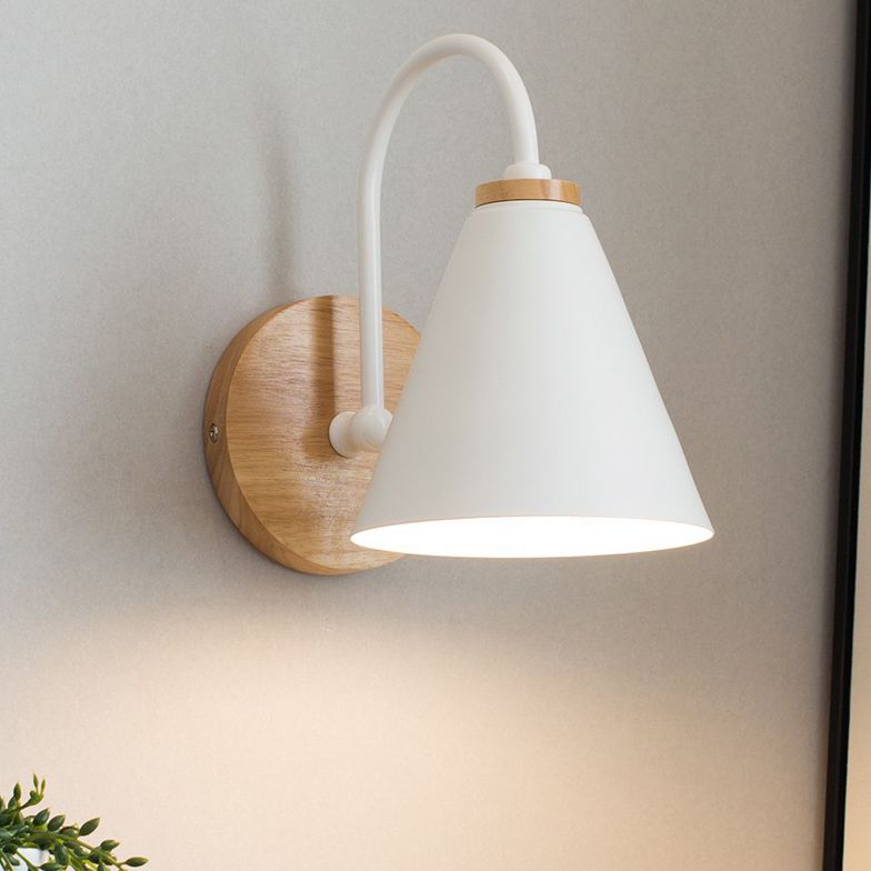1-Light Minimalism Nordic Style Wall Lamp Metal Gooseneck Arm Design Cone Shade Sconce Lights for Bedroom