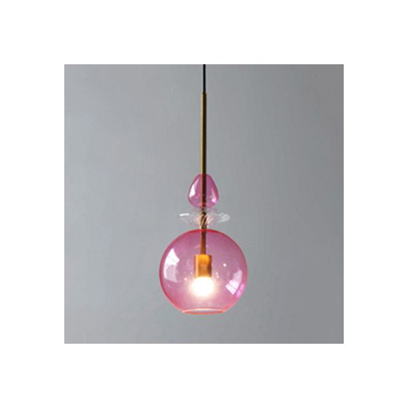 Pink/Blue/Amber Globe/Cylindrical/Dome Suspension Pendant Modernist 1 Light Smooth/Water Glass Hanging Ceiling Light