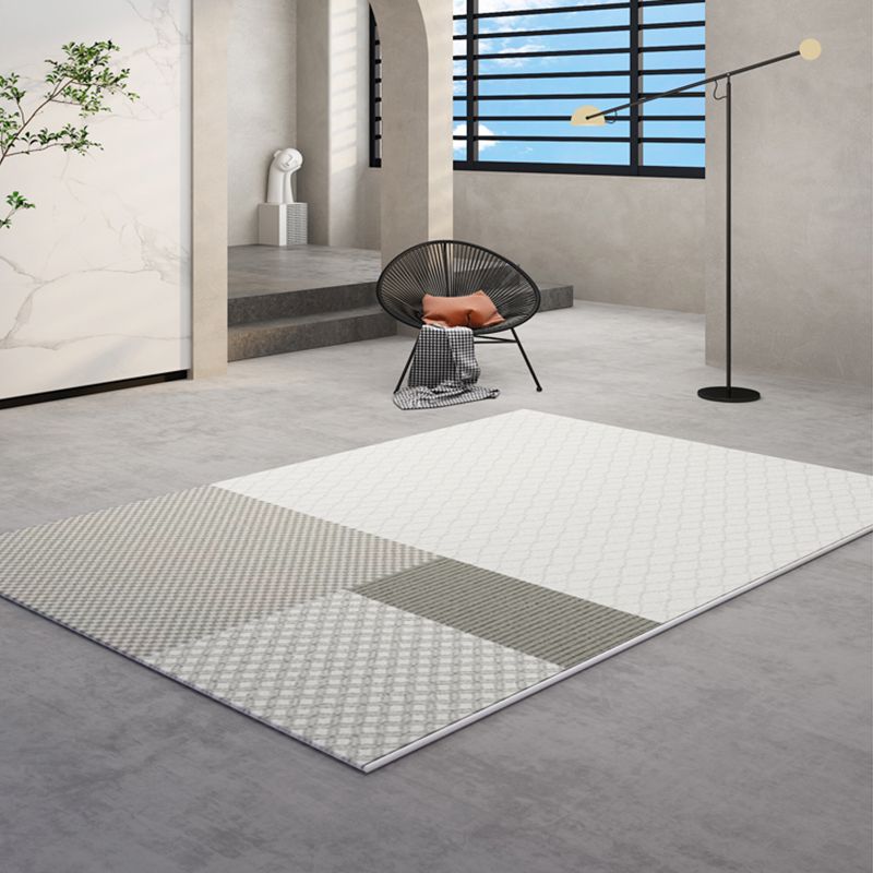 Grey Modern Area Rug Color Block Polyester Area Carpet Stain Resistant Rug for Living Room