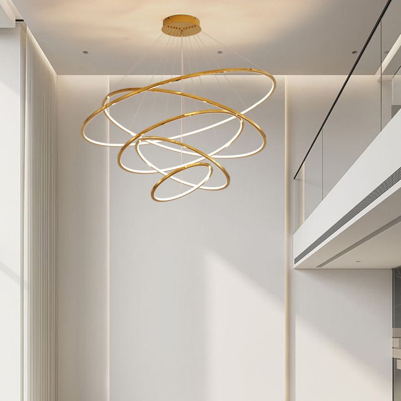 Modern Metal Chandelier Multi-Layer Circle Chandelier Pendant Lamps in Gold for Living Room