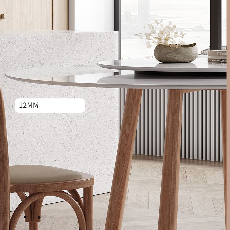Round Dining Table Modern Stone Top Dining Table with Wood Base