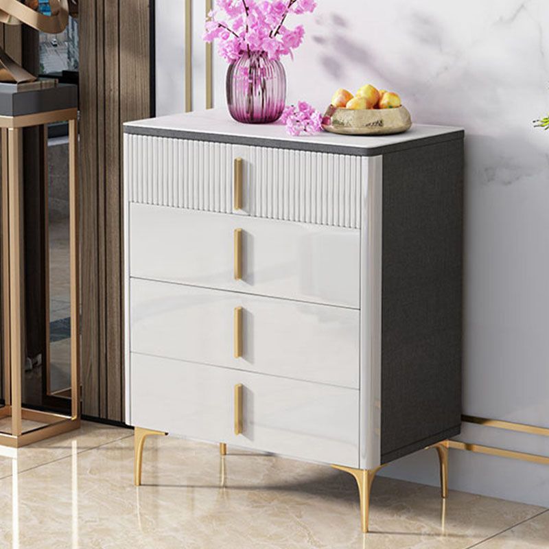 Stone Glam Storage Chest Bedroom White Chest with Metal Legs