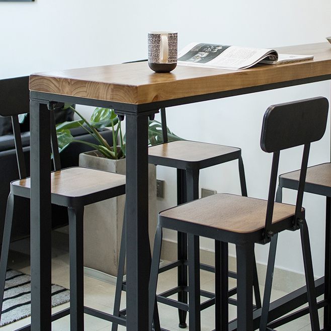 Brown Modern Style Bar Table Solid Wood and Iron with Black Trestle Coffee Shop Bar Table
