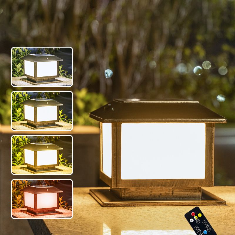 Square Solar Pillar Lamp Contemporary Metal Outdoor Waterproof Light