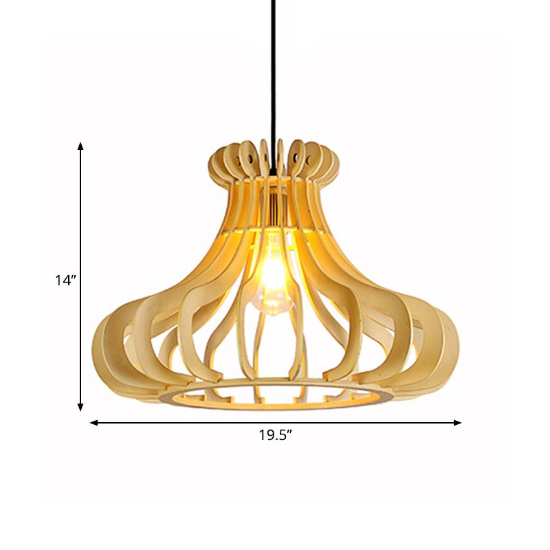 Iluminación colgante en forma de cebolla contemporánea Madera 1 Lámpara colgante de dormitorio ligero en beige
