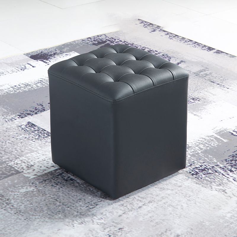 Contemporary Stain Resistant Standard Square Yellow Leather Pouf