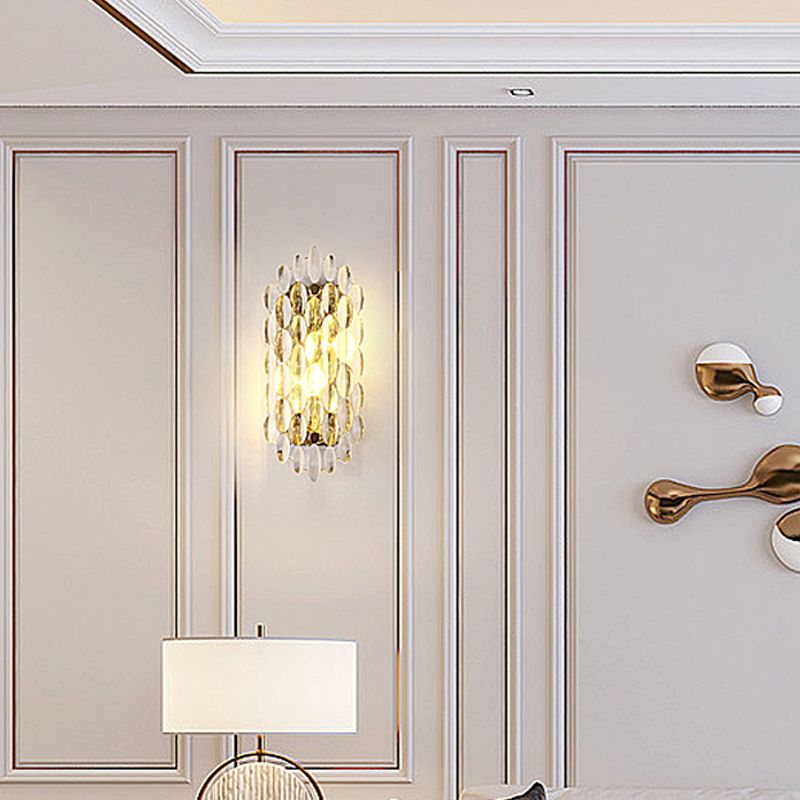 Postmodern Style Crystal Wall Light Gold 12.5" High Wall Sconce for Living Room