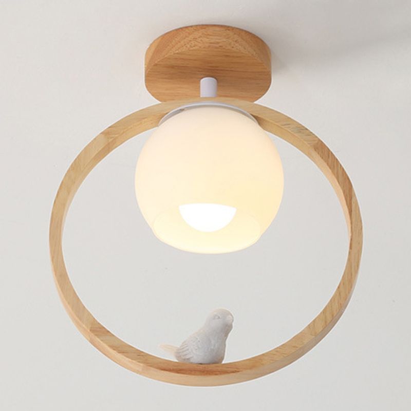 Log Color Globe da incasso in stile moderno e conciso, apparecchio da soffitto per interni in legno con paralume in vetro