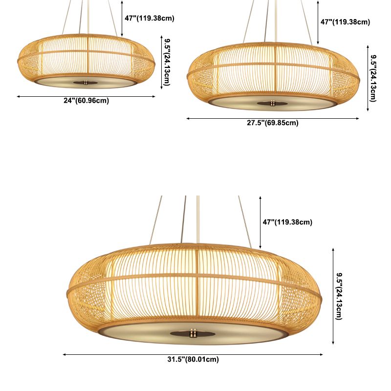 1-Light Japanese Suspended Lighting Fixture Drum Pendant Light Kit for Dining Room