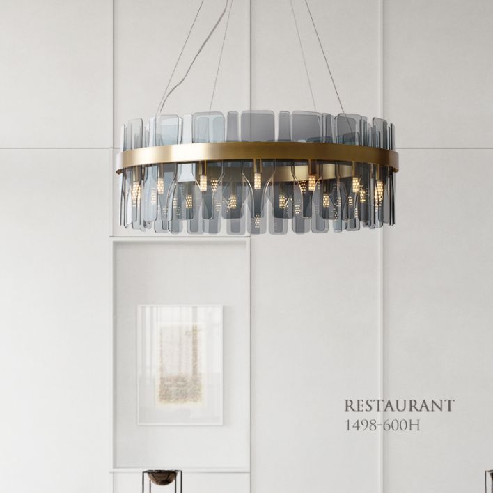 Gold Circular Pendant Lamp Modern Minimalist Smoked Glass Living Room Hanging Ceiling Light