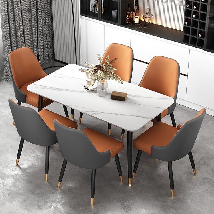 Luxury Sintered Stone Top Table Rectangle Home Desk with 4 Black Metal Legs