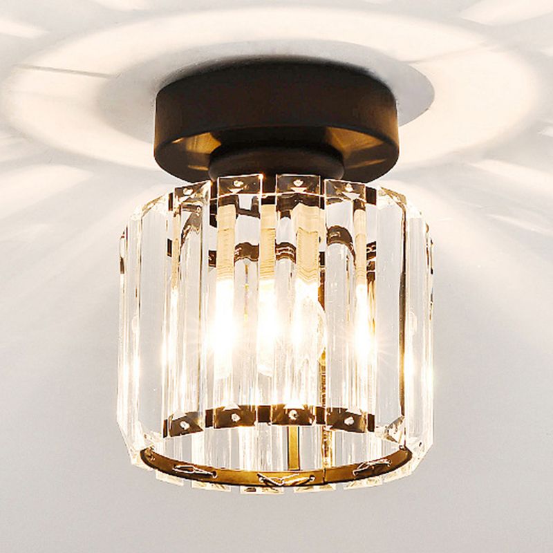 Drum Clear Crystal Semi Flush Mount Metal Modern Semi Flushmount Ceiling Light for Hallway