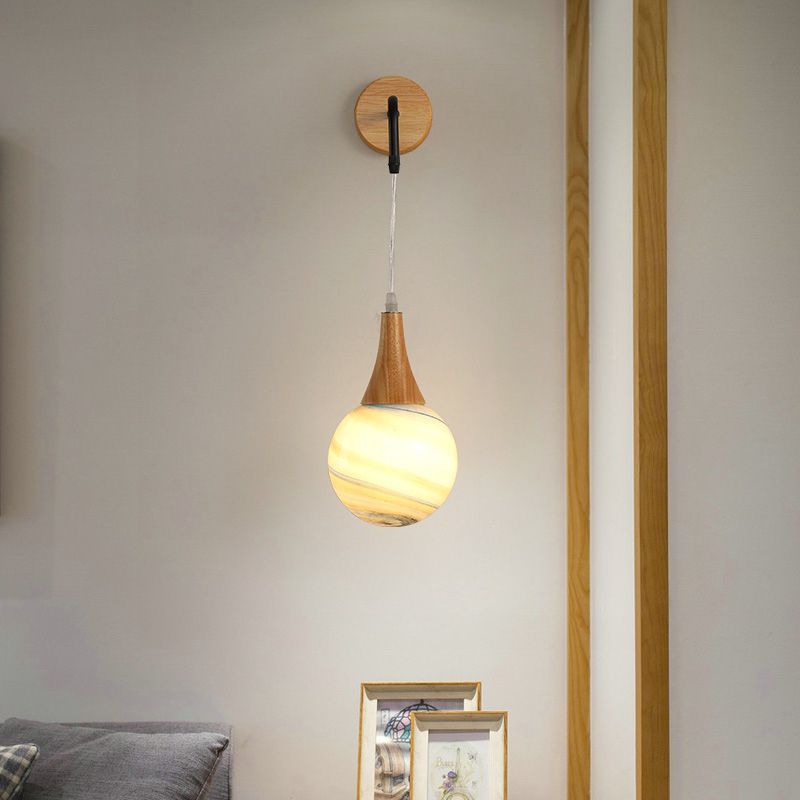 Modern Style Ball Sconce Light Fixtures Wood 1 Light Wall Mounted Lighting