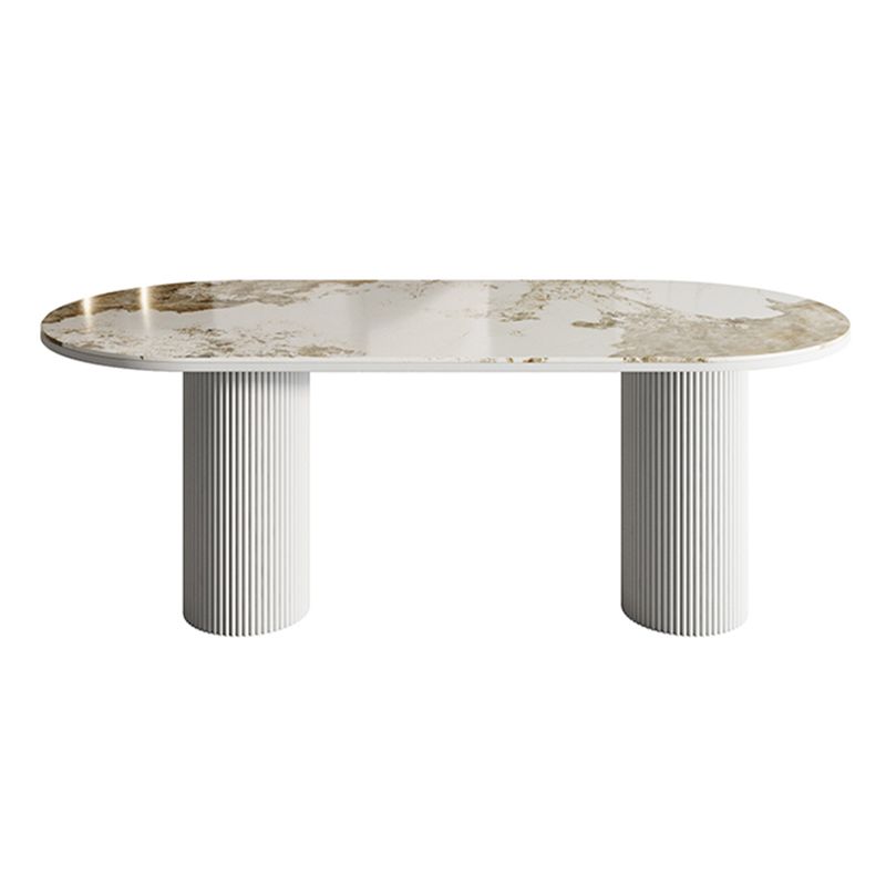 Gold Oval Stone Dining Site Table Modern Iron Double Pedestal Dining Table