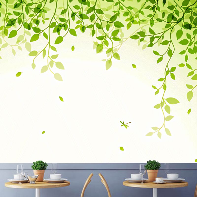 Giant Fresh Mural Wall Decor Pastel Green Tiny Leaf Wall Mural, Made to Measure