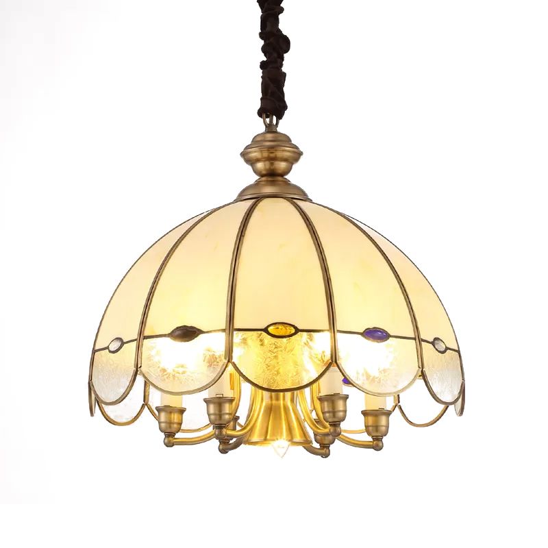 Luz de lámpara de lámpara de vidrio de burbujas Colonial de comedor de comedor de 6 cabezas en oro con cuentas