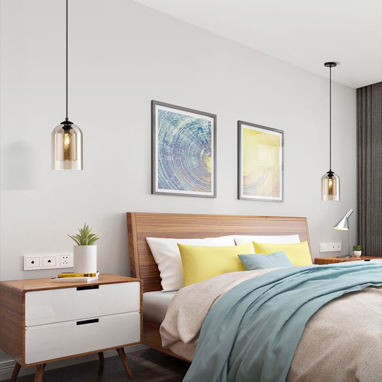 Glass Cylindrical Shape Ceiling Light Dinging Room Bedroom 1 Light Modern Hanging Light