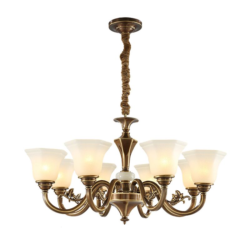 Bell-Shaped Shade Chandelier Light Fixture Traditional White Glass Pendant Lighting for Restaurant