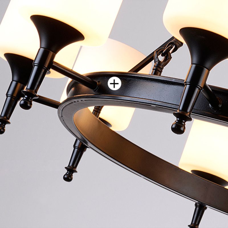 Traditional Style Glass Chandelier Round Suspension Pendant Light for Living Room