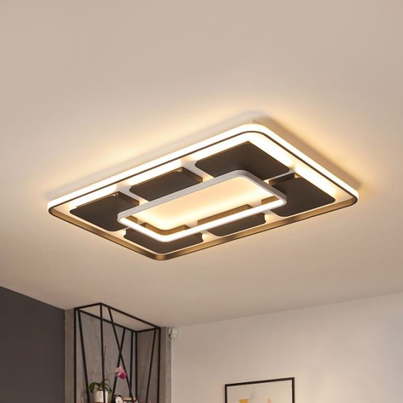 Square/Rectangle Flush Lighting Nordic Style Led Flush Mount Ceiling Light in Black and White, 18 "/23.5" /35.5 " W