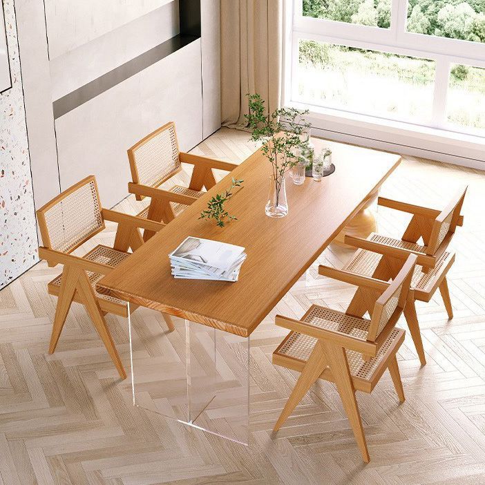 Modern Pine Wood Dining Table Rectangle Table with Double Pedestal Base for Dining Room