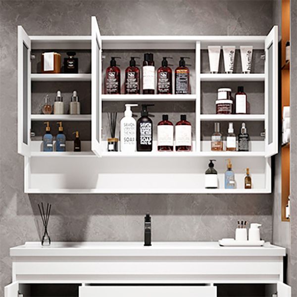 Rectangle Bathroom Vanity Wall-Mounted Mirror Wood Frame Modern Vanity with Doors