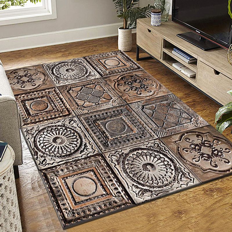 Dark Gray Bohemia Rug Polyester Graphic Rug Stain Resistant Rug for Living Room