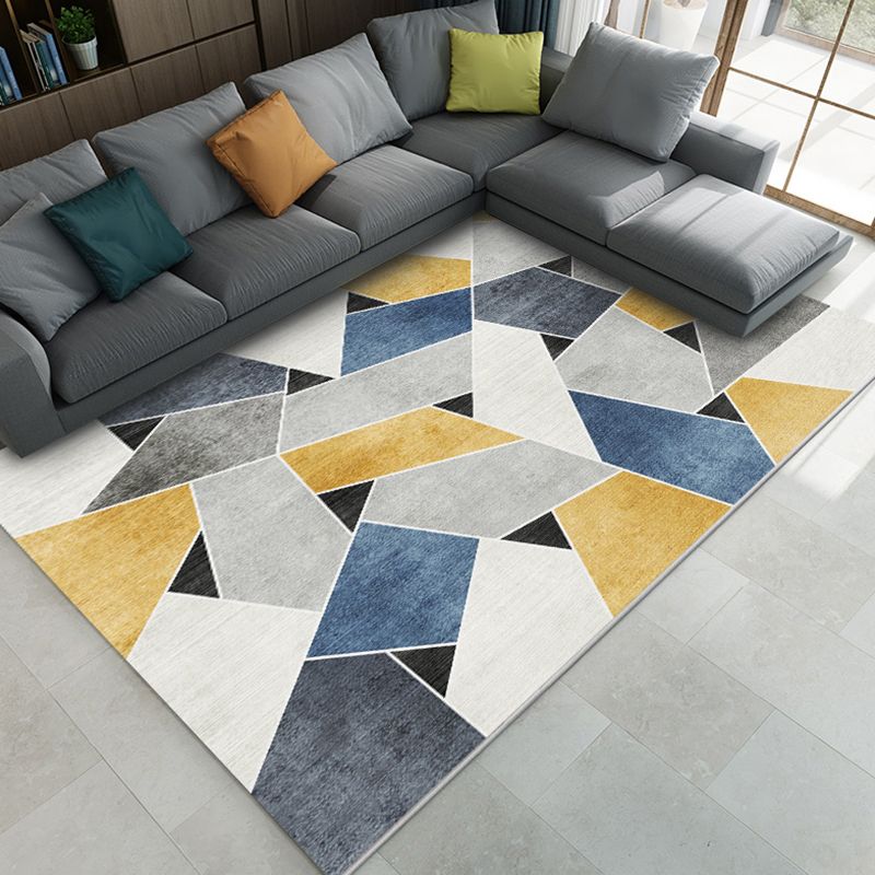 Fashion Nordic Rug Multi-Colored 3D Geometric Printed Carpet Anti-Slip Backing Washable Pet Friendly Rug for Sitting Room