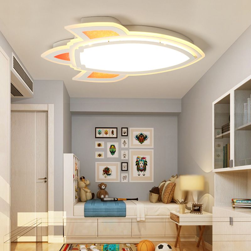 Acrylic Rocket Shaped LED Flush Mount Modern White Flushmount Ceiling Light for Child Room