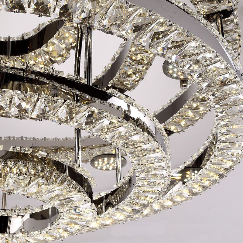 Lámpara empotrada de anillo LED, iluminación empotrada de cristal cromado de estilo moderno para dormitorio, 21,5 "/31,5" de ancho