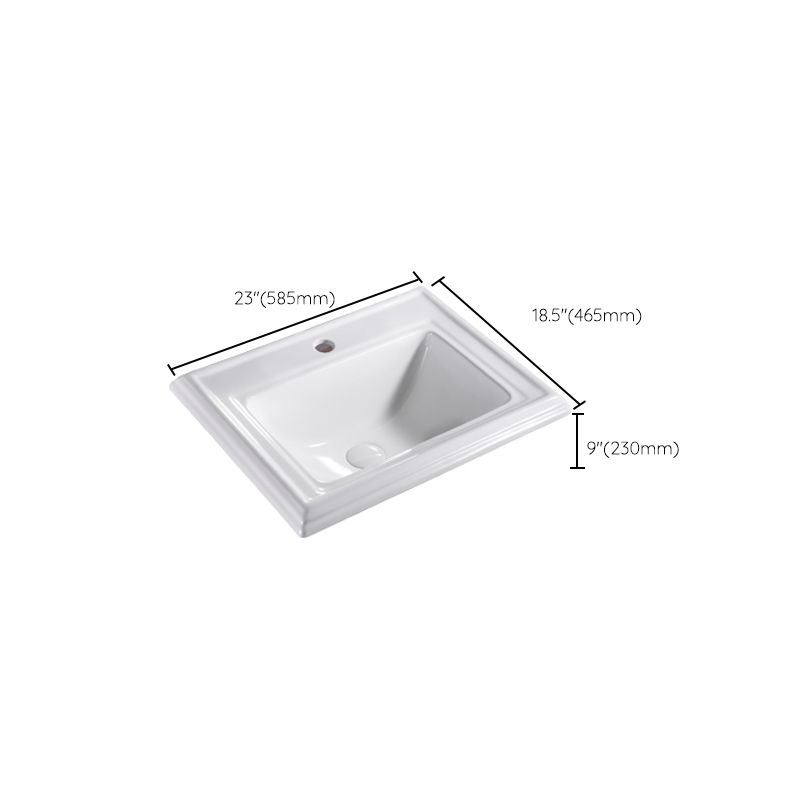 Contemporary Bathroom Sink Porcelain Rectangular Drop-in Bathroom Sink with Pop-Up Drain