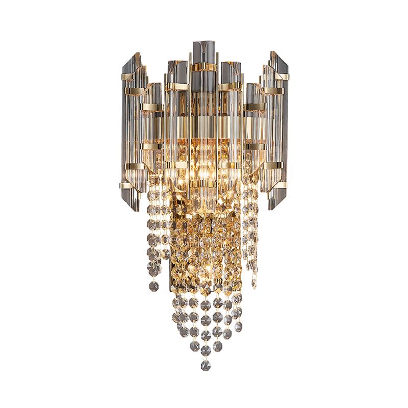 Beaded Wall Sconce Light Modern Crystal 2 Lights Smoke Grey  Wall Mount Light for Living Room