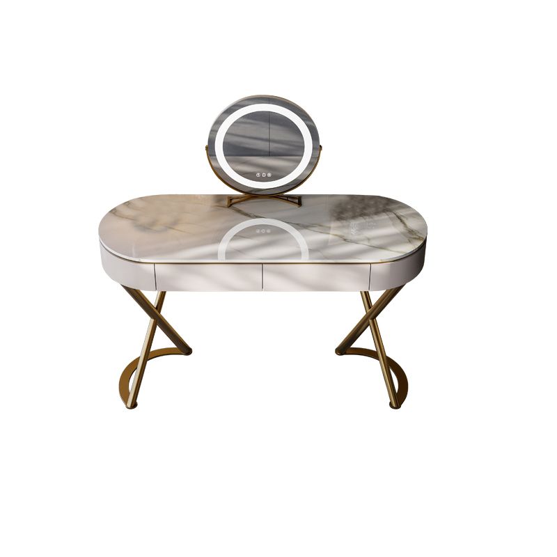 Lighted Mirror Vanity Table Set Luxurious Stone Top Dressing Table