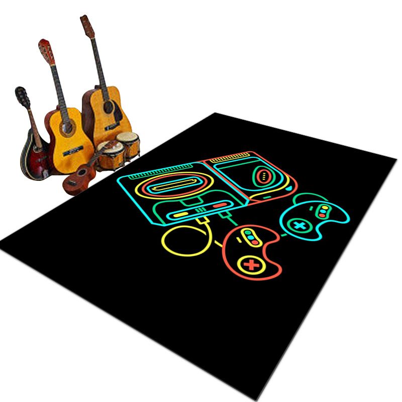 Black Tone Trendy Carpet Polyester Game Machine Print Indoor Rug Washable Carpet for Living Room
