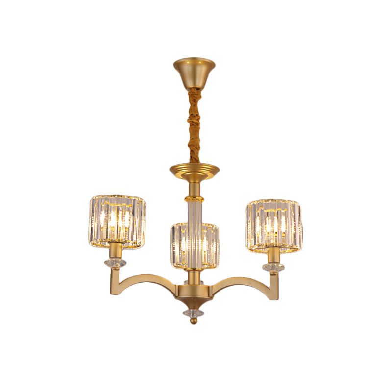 Drum Clear Crystal Ceiling Chandelier Modern 3/8 Heads Gold Suspended Lighting Fixture for Parlor