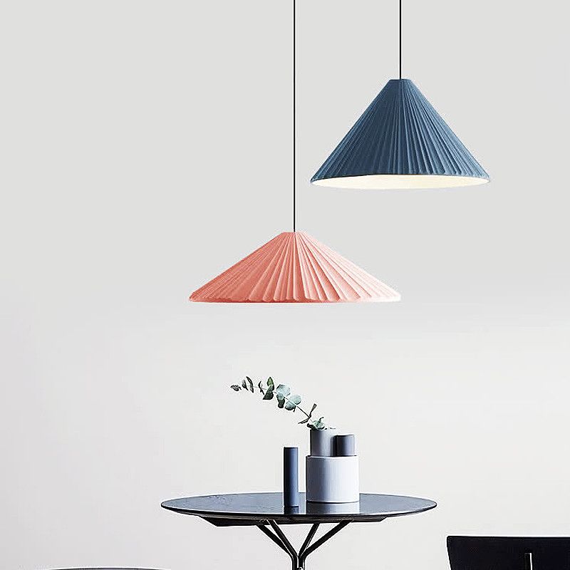 Cone Shape Hanging Lighting Modern Macaron Style Resin 1-Light Pendant Lamp for Bedroom