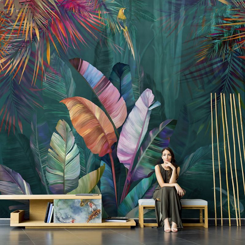 Tropical Banana Leaf Wall Art in Green Living Room Mural Wallpaper, Made to Measure
