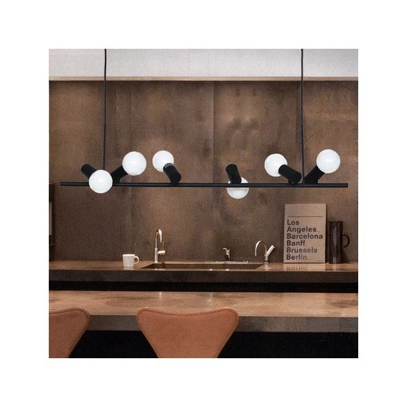 Retro Bare Bulb Metal Island Lamp 6/10 Heads Black Hanging Light for Dining Room in White/Black