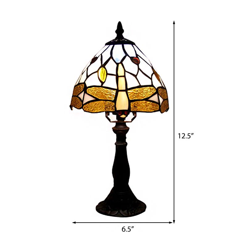 Stained Glass Umbrella Desk Light with Dragonfly Dining Room Tiffany Reading Light in Brown