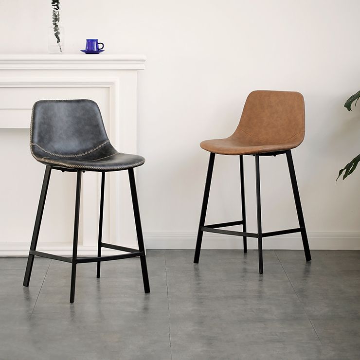 Contemporary Mental Leather Bar Stools Indoor Barstool with Iron Legs and Low Back
