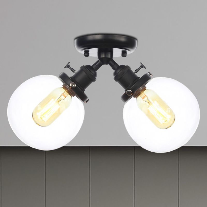 Ristorante globale semifulto semi metallo chiaro e ambra/vetro trasparente 2 teste lampada a soffitto in stile fattoria in nero/bronzo