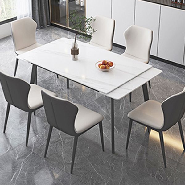 Modern White Rectangular Stone Dining Table with 4 Steel Foot