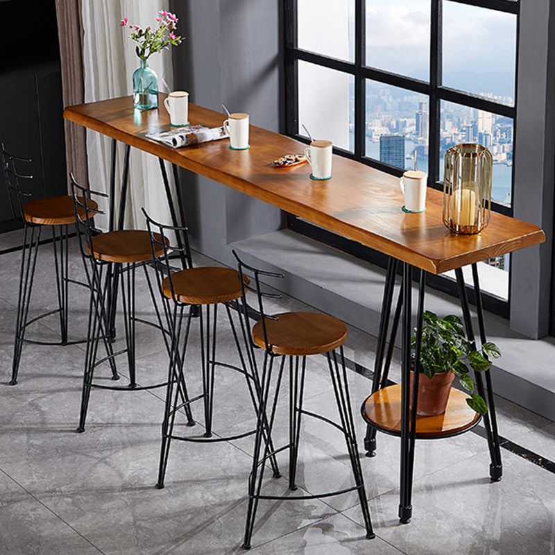Industrial Style Bar Table Solid Wood Rectangle Pub Table in Brown