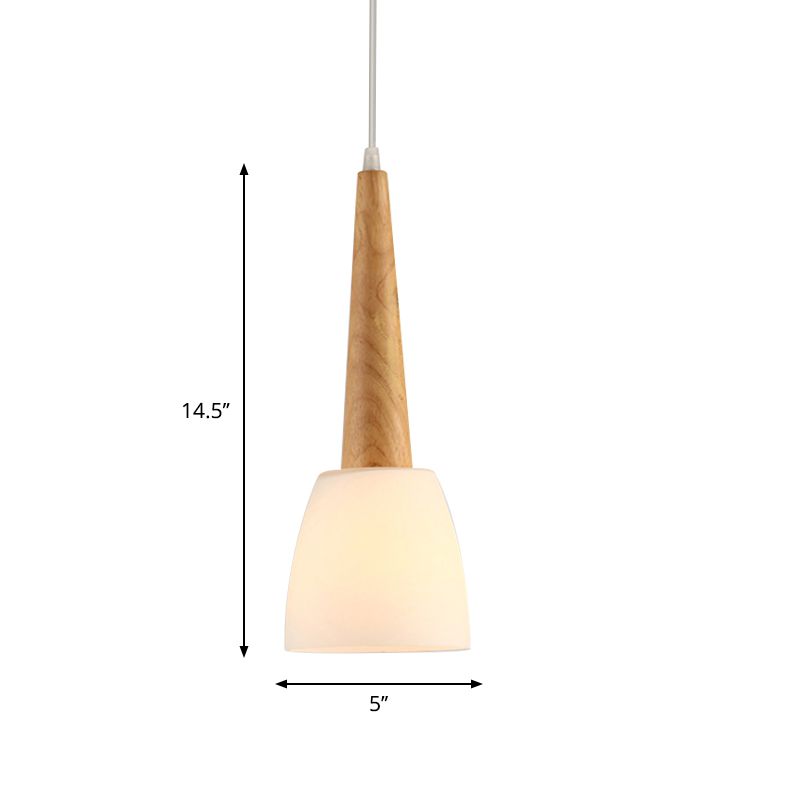 1/3-lichte keuken Dinette Cluster Pendant Noordse houten Hanglicht met Bell Milk Glass Shade en Handgreep