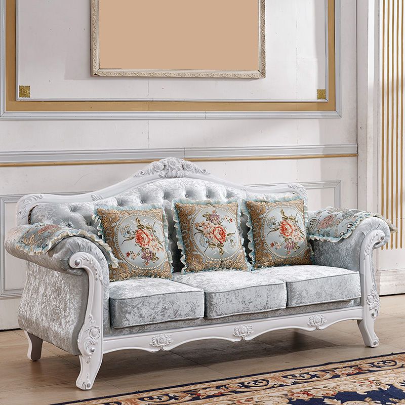 Traditional Tufted Rolled Arm Settee Slipcovered Sofa for Three People