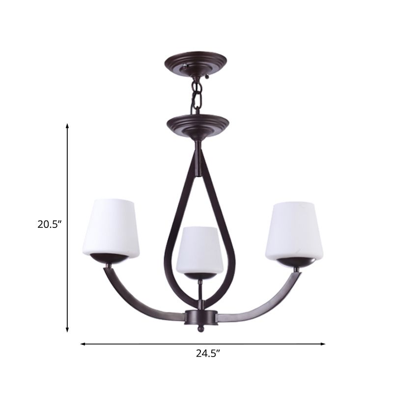 Opal Glass Black Black Light Light Cone 3/6/8 Heads Tradizionalismo Ciondolo a soffitto per soggiorno
