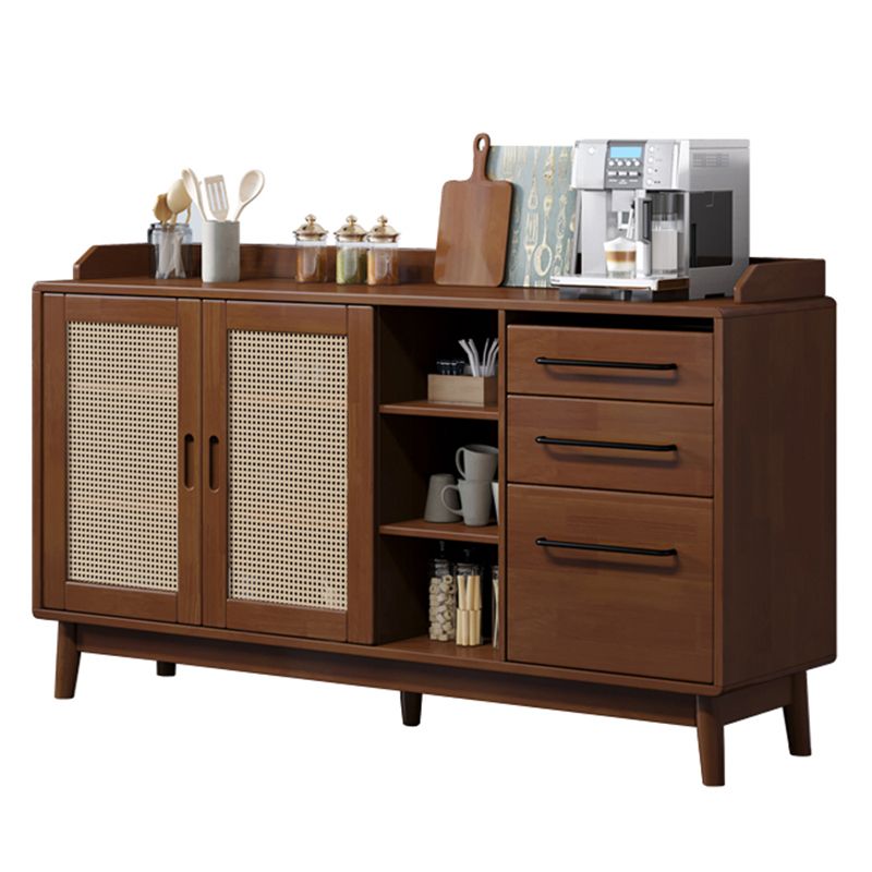 Solid Wood Buffet Table Modern Side Board with Drawers and Cabinets