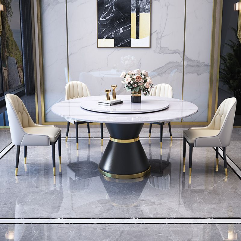 Modern Turntable Dinner Table Stainless Steel Base Stone Dining Table for Home