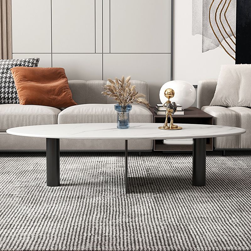 Glam Oval Stone Top Coffee Table with Metal 3 Legs Cocktail Table