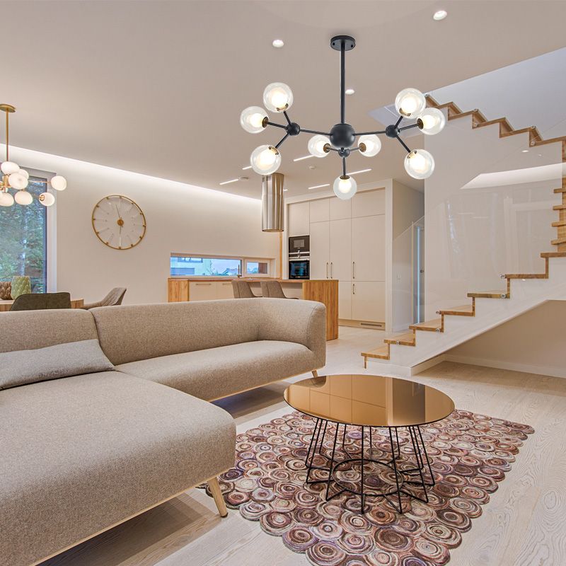 Lampada lampadario a bolle in vetro trasparente con design Starburst moderno il 9/12/15 Luci appese lampada in nero in nero/oro